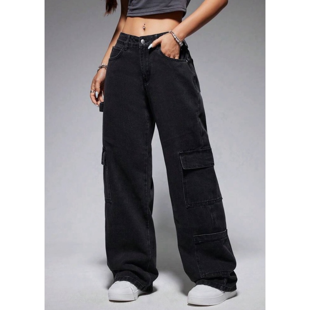 ASOS Mid Rise Wide Leg Cargo Jeans